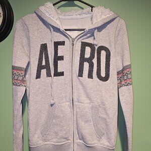 Aeropostale Sweater Jacket Womens Small Gray Hooded